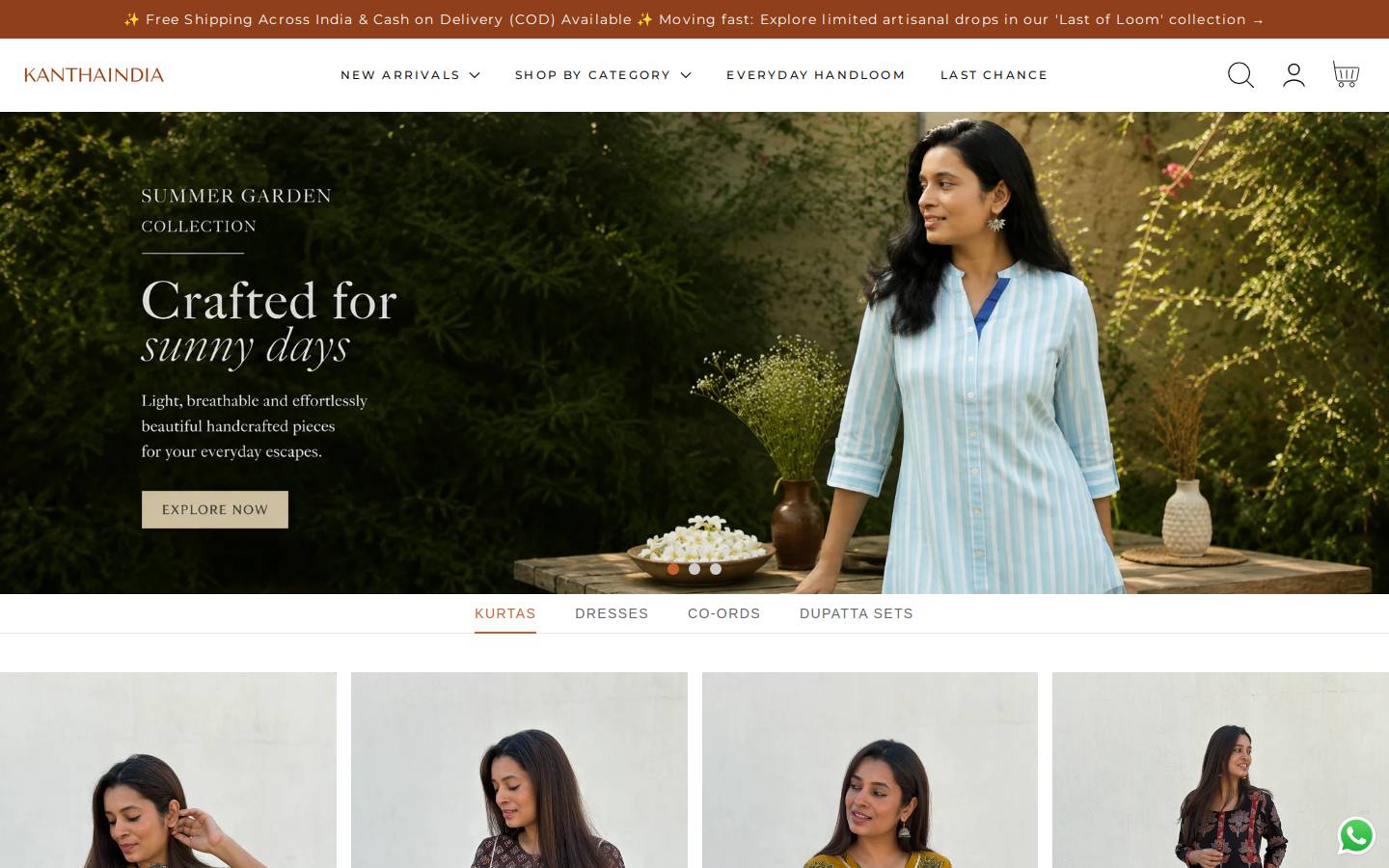 kanthaindia.com homepage screenshot
