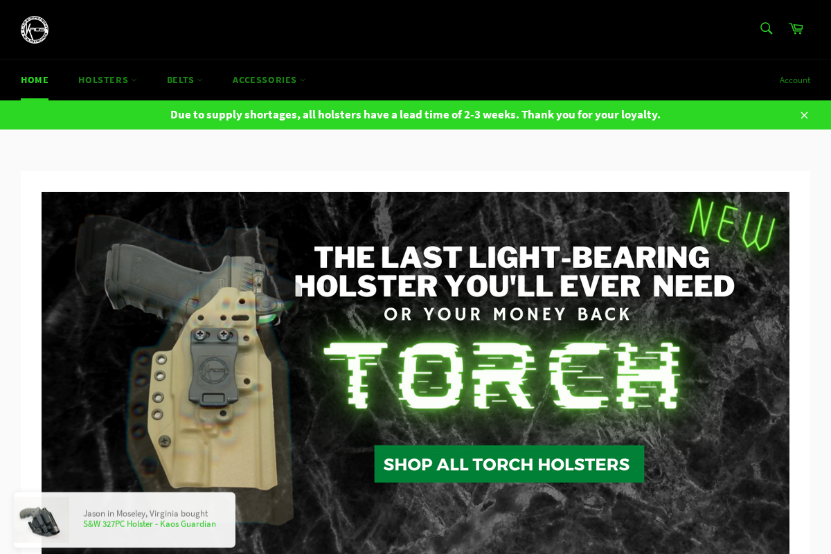 kaosconcealment.com homepage screenshot