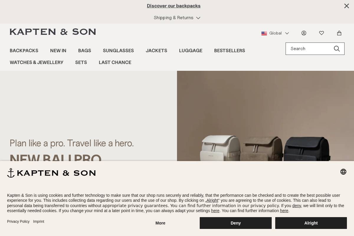 Kapten & Son homepage screenshot