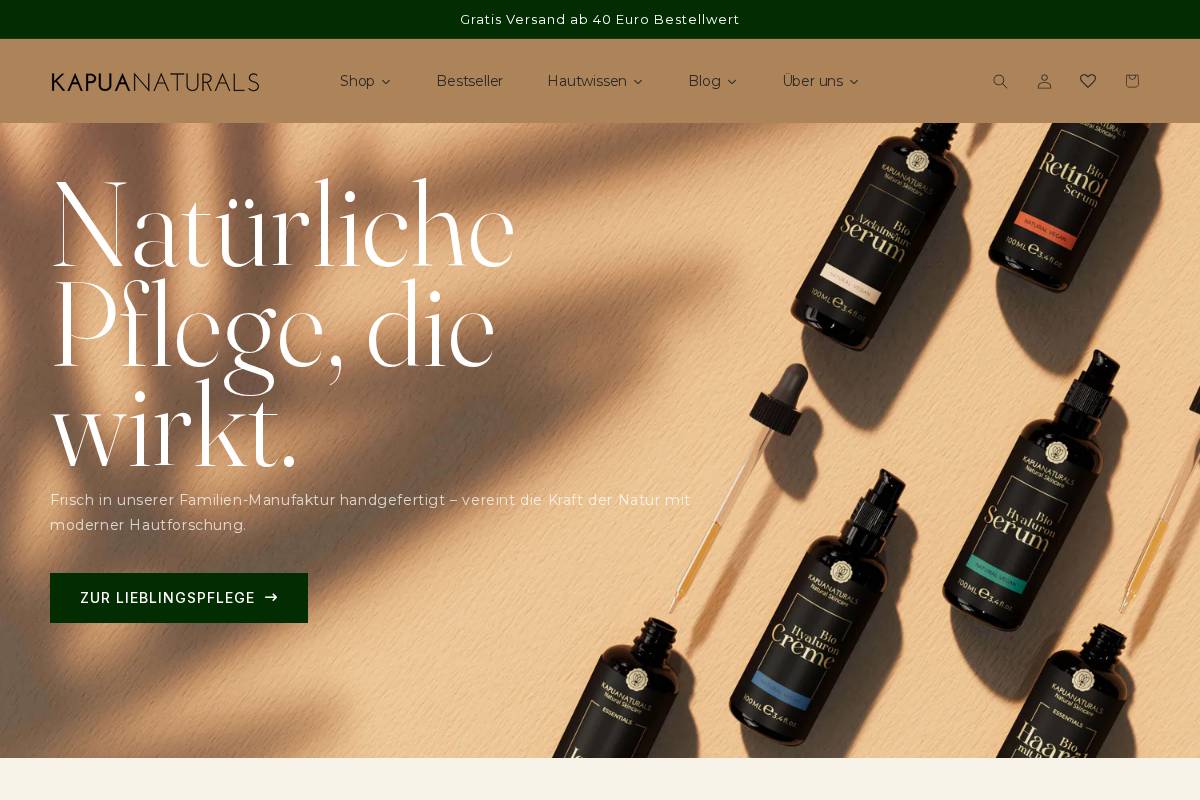 Kapua Naturals homepage screenshot