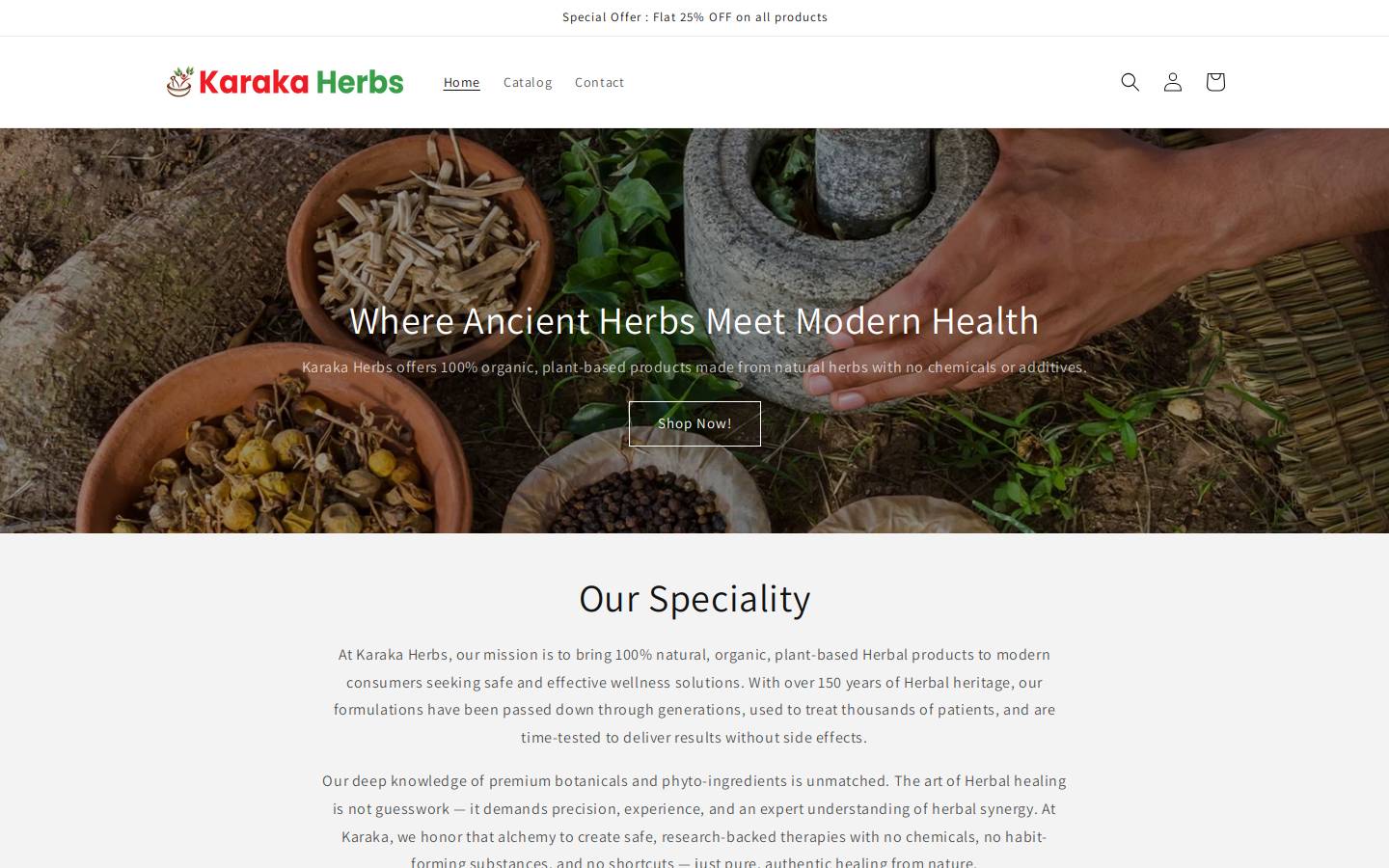 karakaherbs.com homepage screenshot