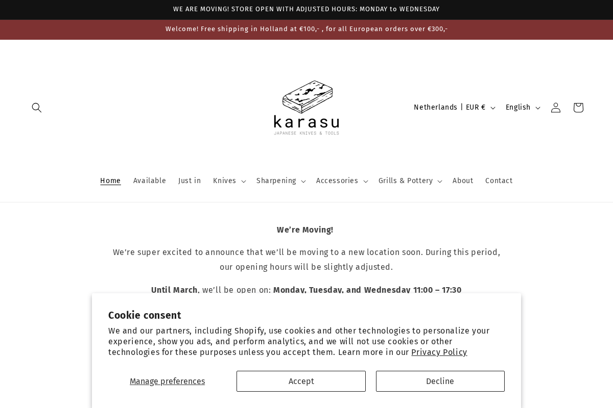 Karasu Knives homepage screenshot