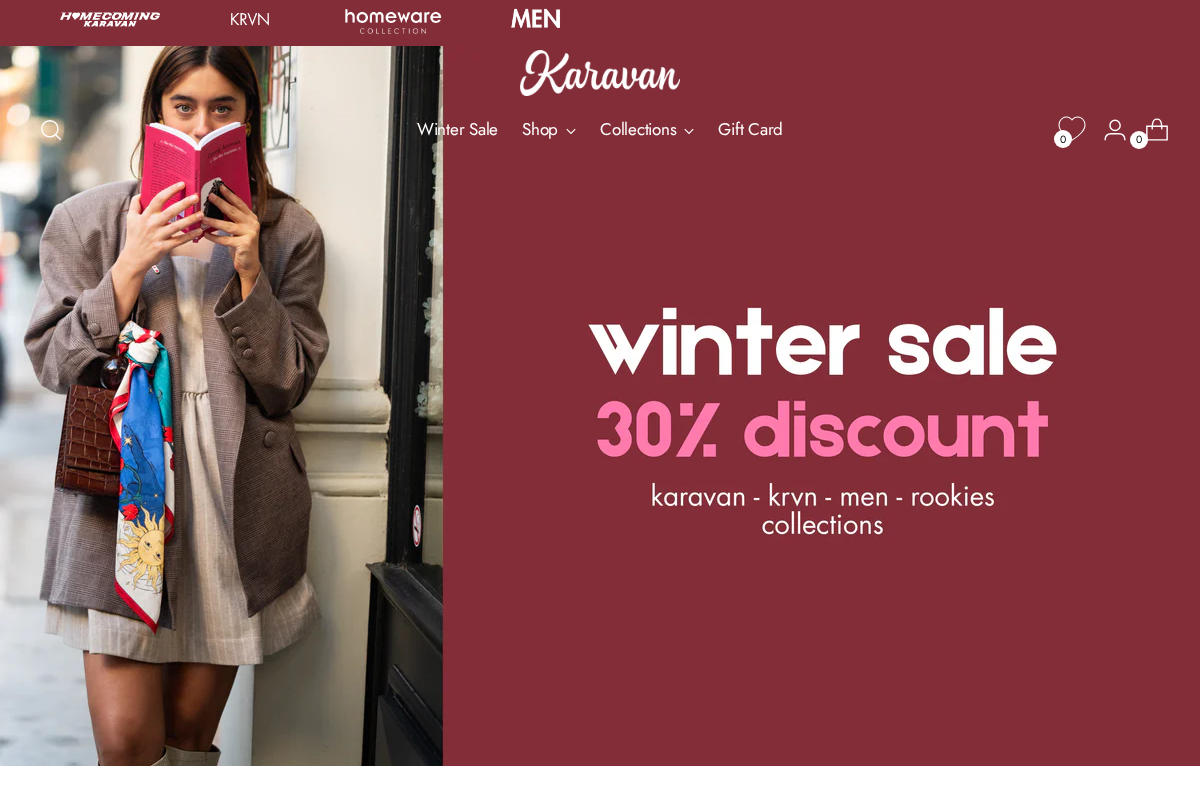 Karavan Clothing homepage screenshot