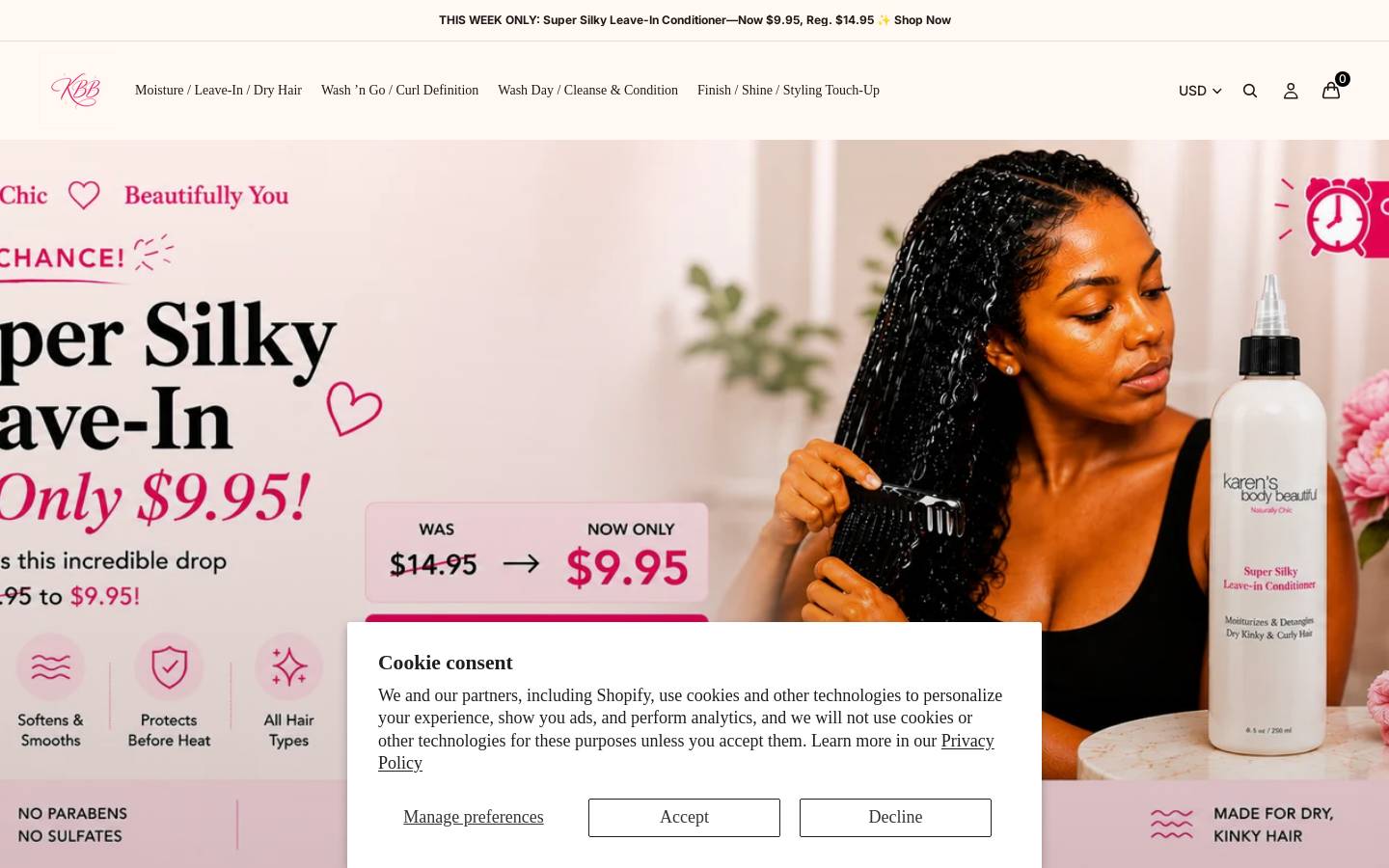 karensbodybeautiful.com homepage screenshot
