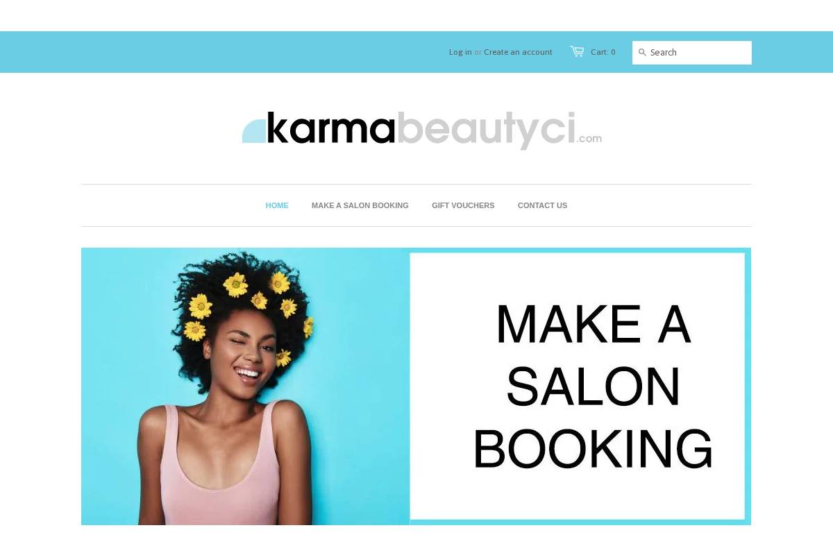 Karma Beauty homepage screenshot