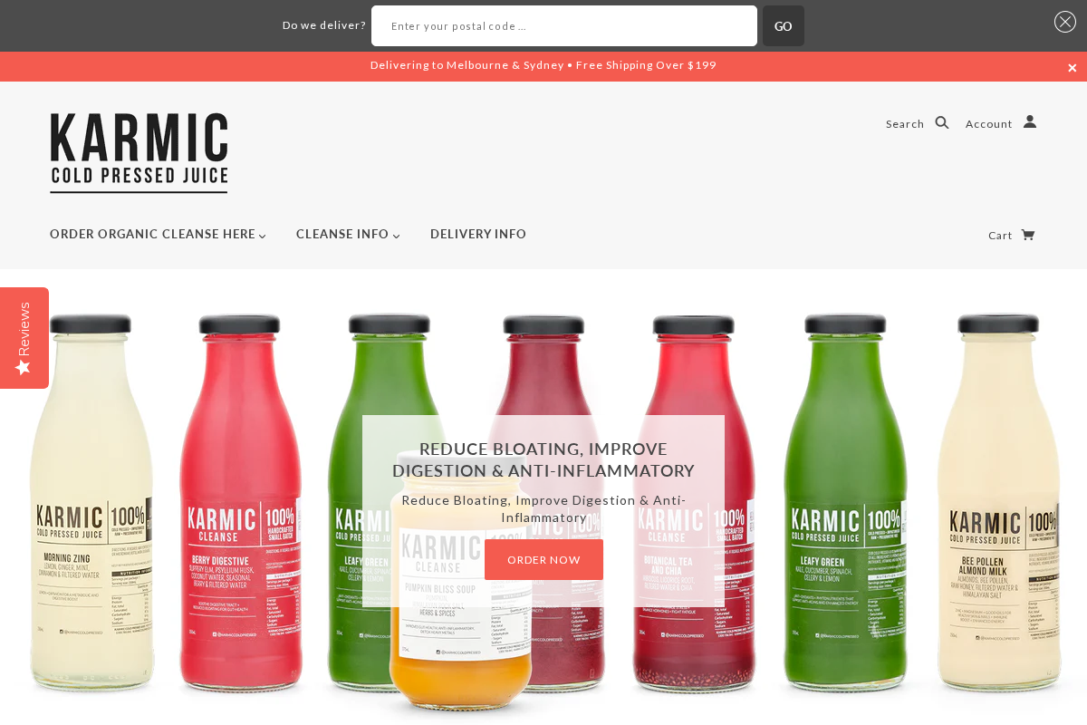 KARMIC Cold Pressed Juice homepage screenshot
