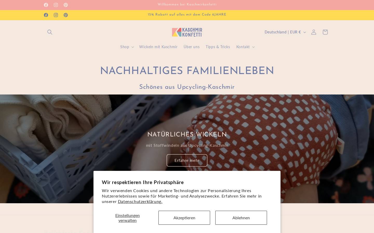 kaschmirkonfetti.de homepage screenshot