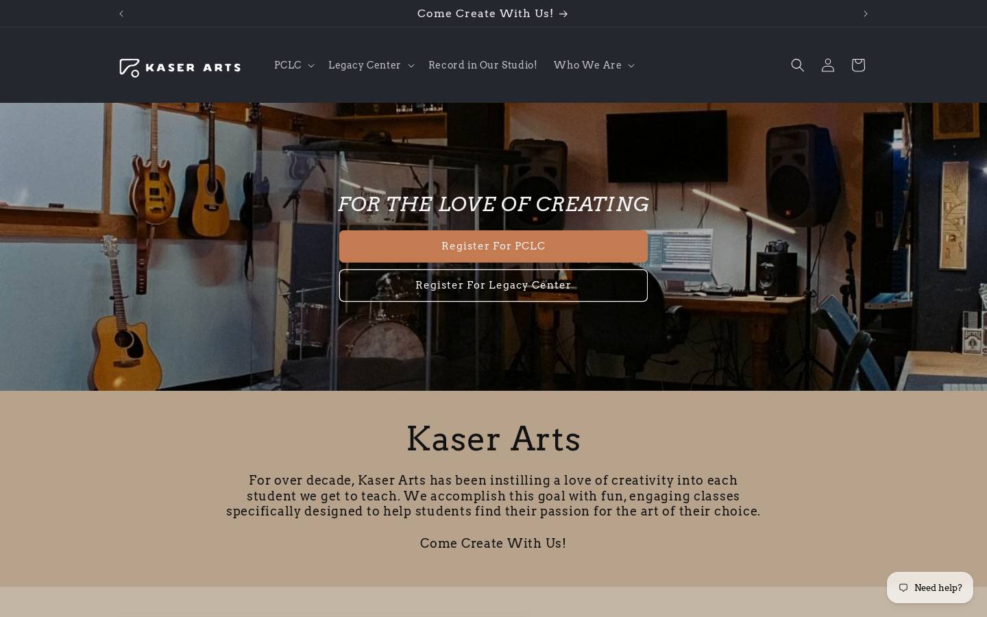 kaserarts.com homepage screenshot