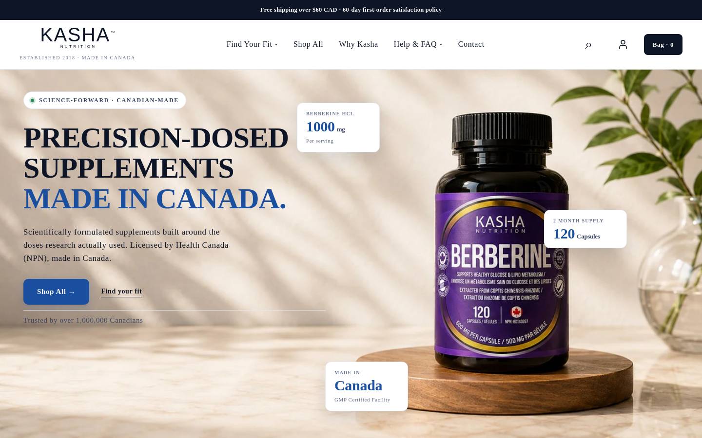 kashanutrition.com homepage screenshot
