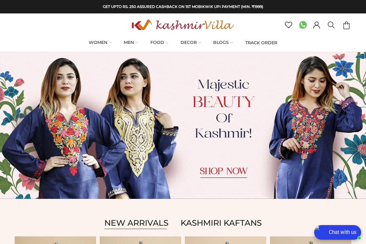 Kashmirvilla homepage screenshot
