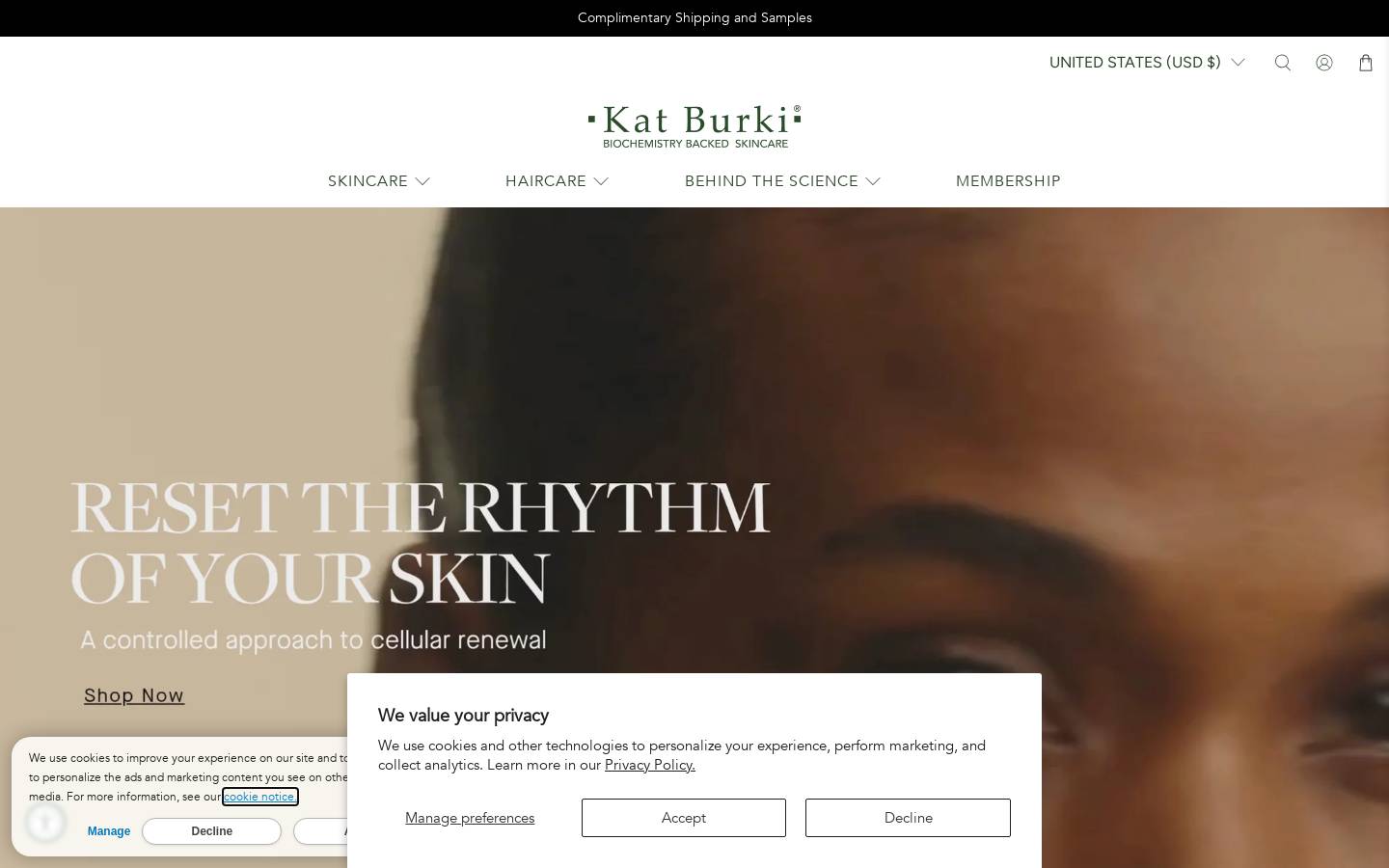 Kat Burki Skincare homepage screenshot