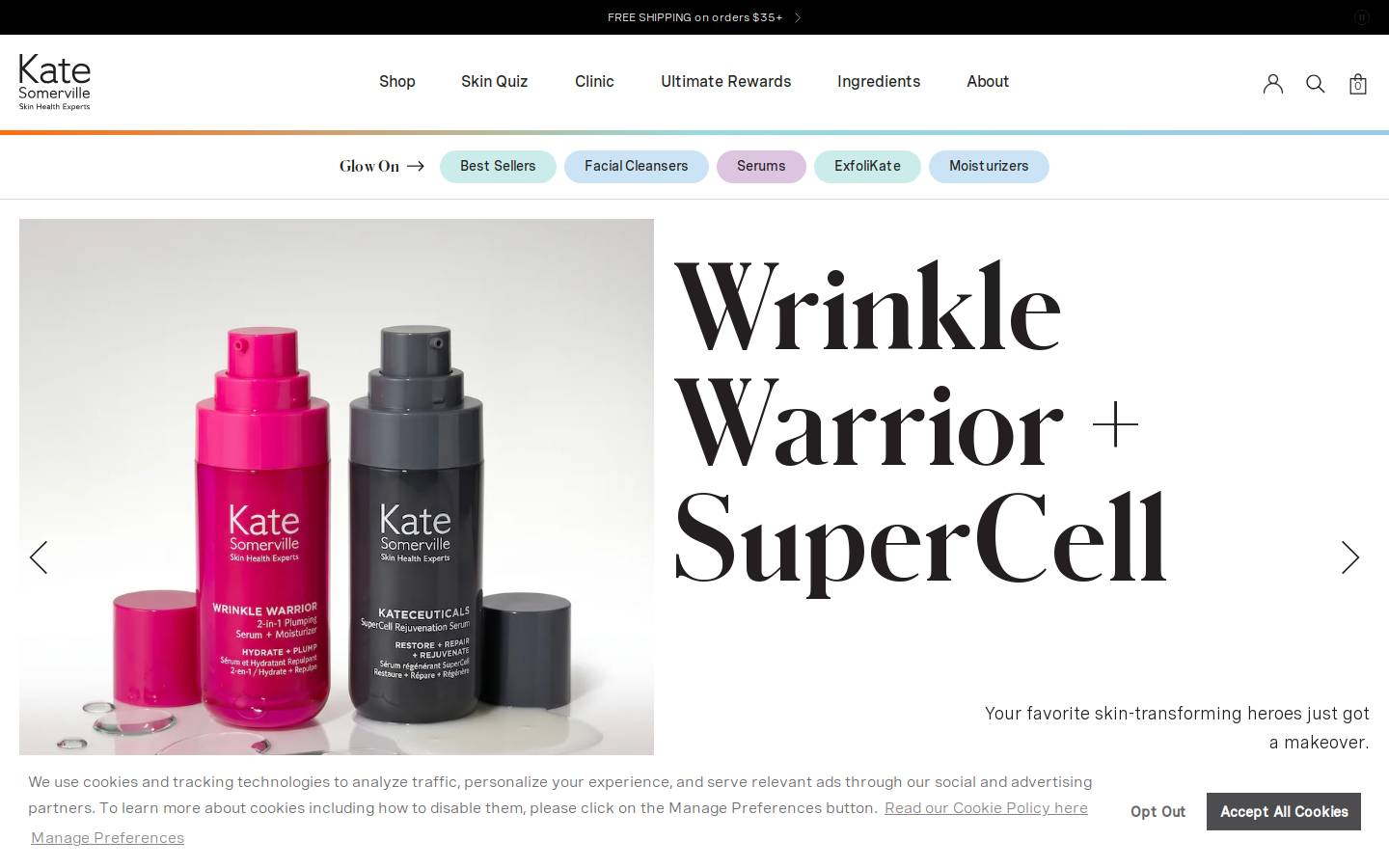 Kate Somerville Skincare homepage screenshot
