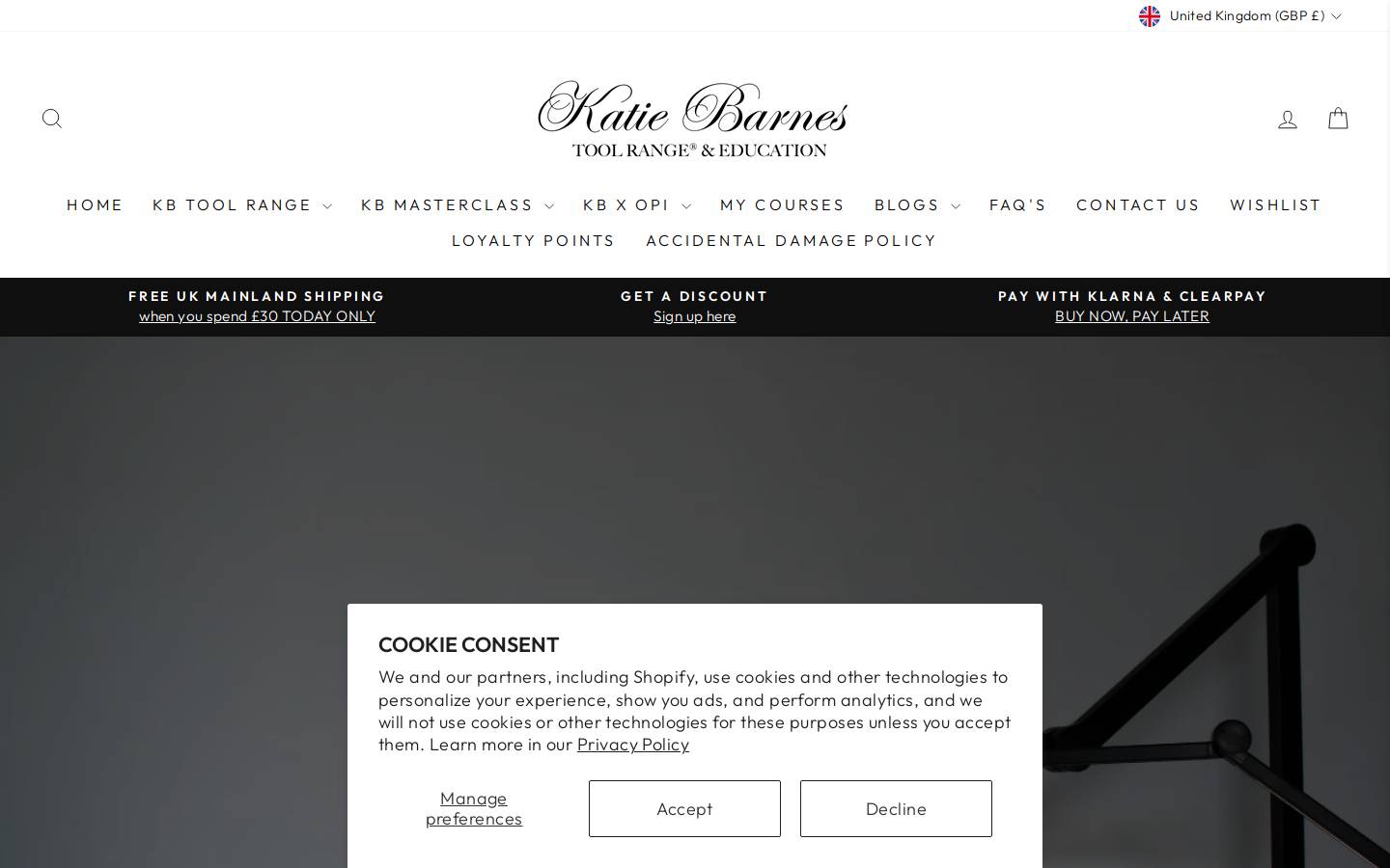 Katie Barnes Tool Range & Education homepage screenshot