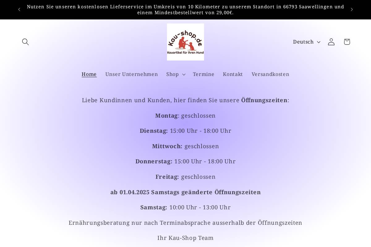 Kau Shop homepage screenshot