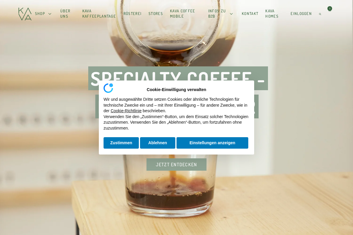KAVA coffee roasters homepage screenshot