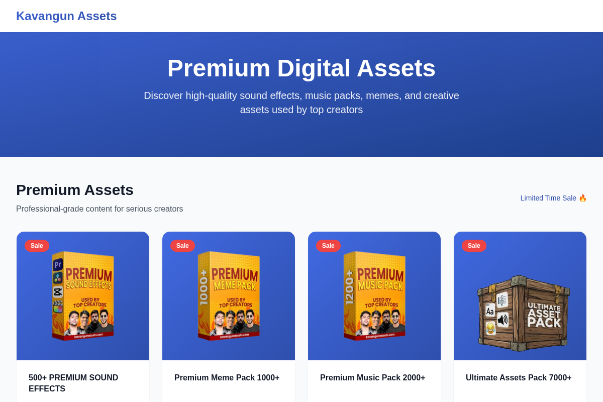 kavangunassets.com homepage screenshot