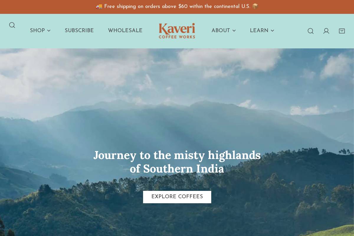kavericoffee.com homepage screenshot