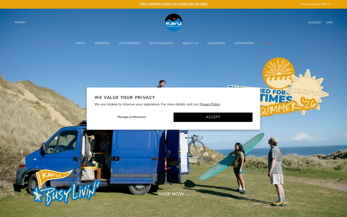 kavu.co.uk homepage screenshot