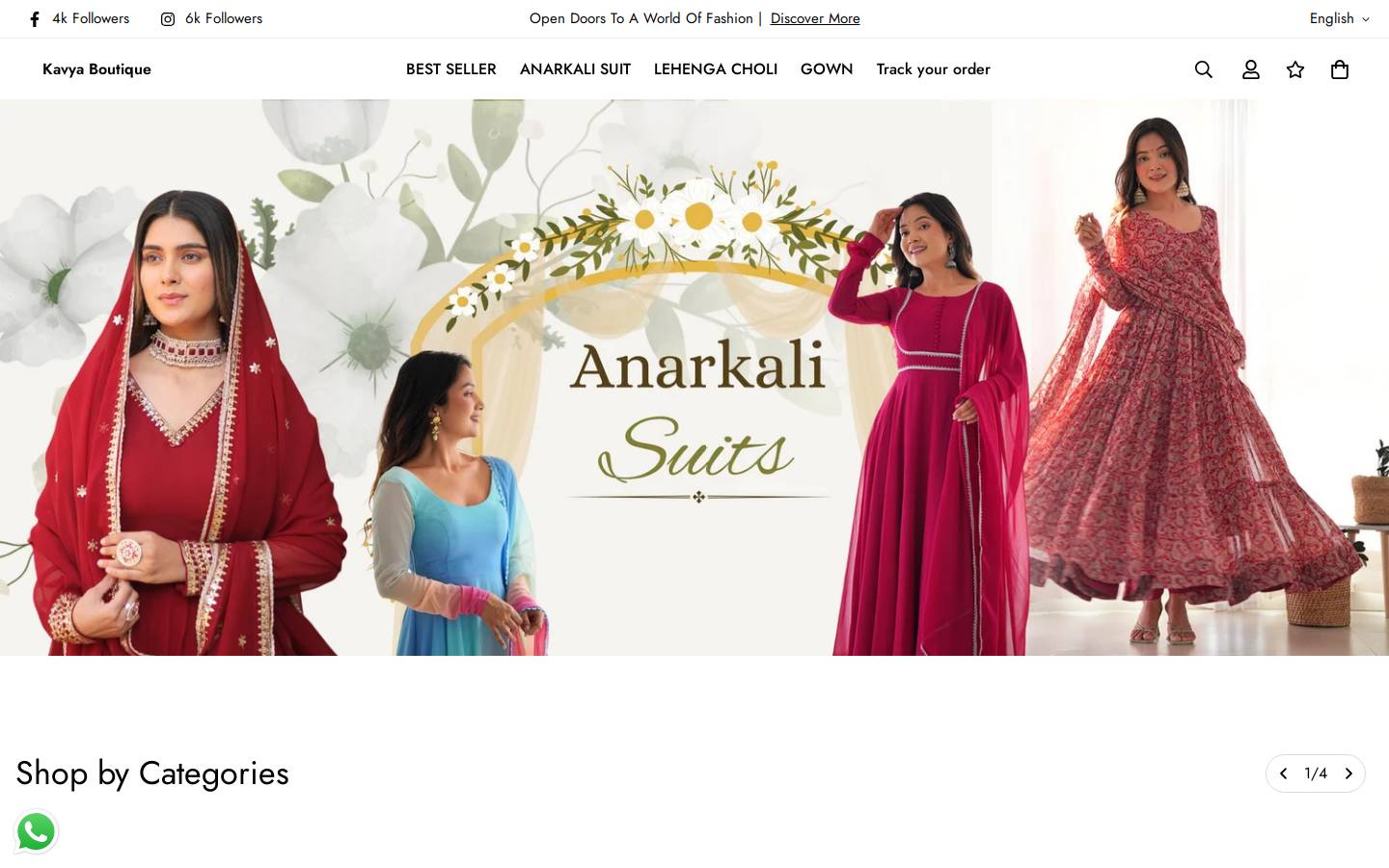 kavyaboutique.com homepage screenshot