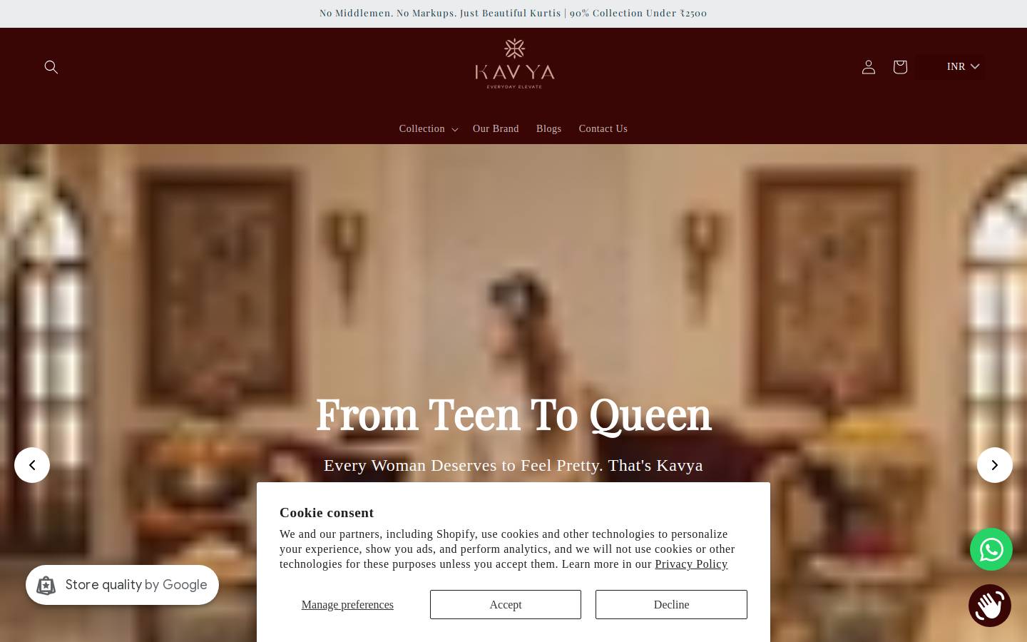 kavyastore.com homepage screenshot