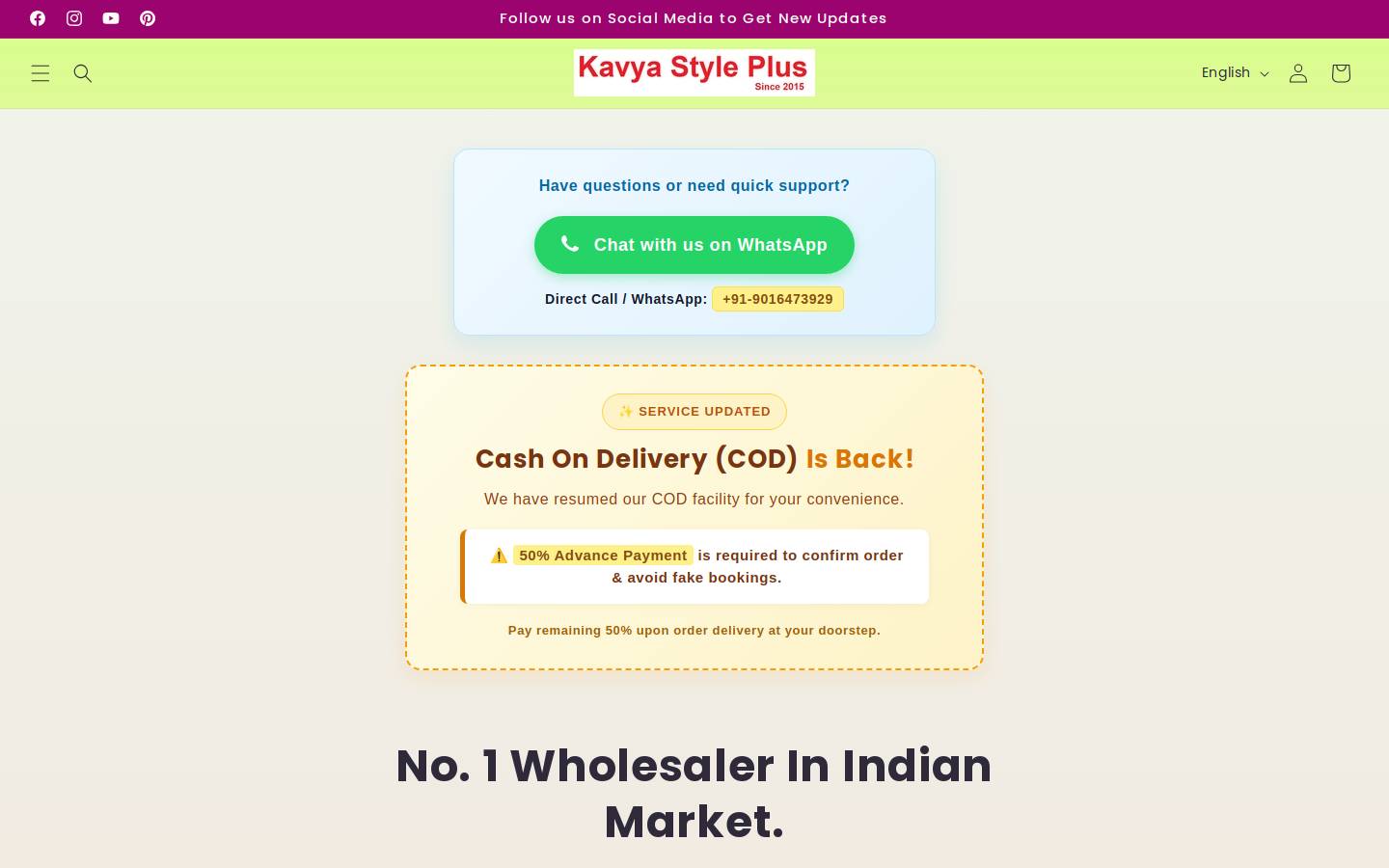 kavyastyleplus.com homepage screenshot