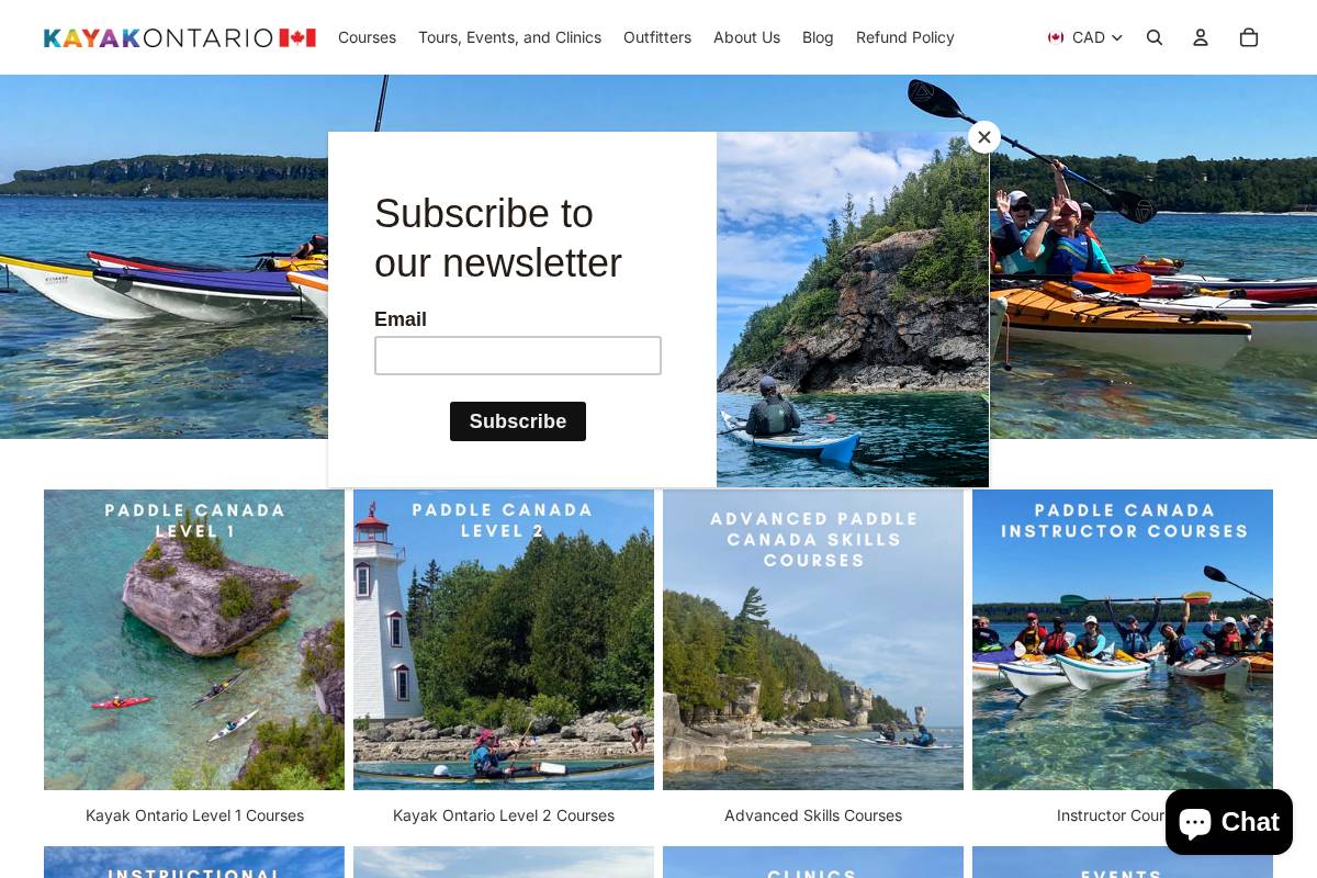 kayakontariooutfitters.com homepage screenshot