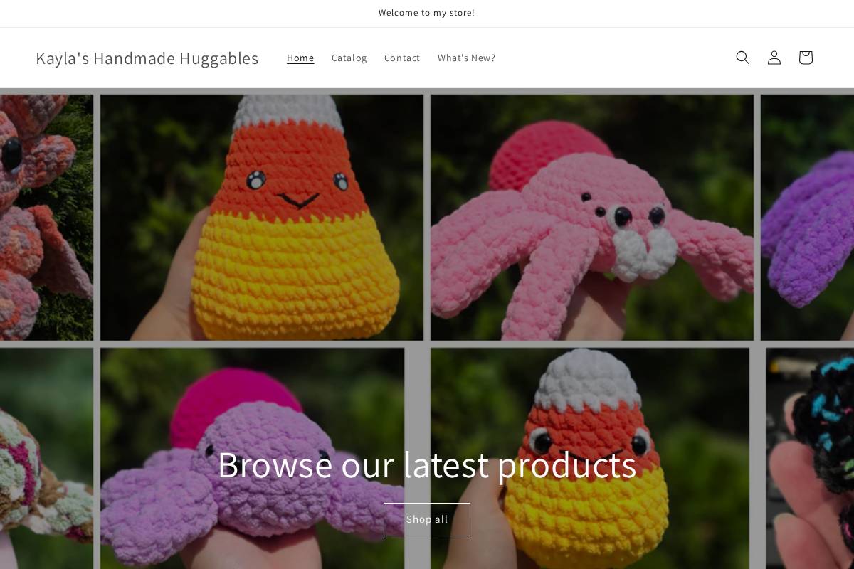 kaylashandmadehuggables.com homepage screenshot