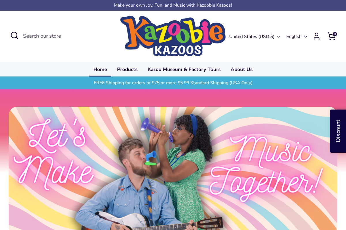 Kazoobie Kazoos homepage screenshot