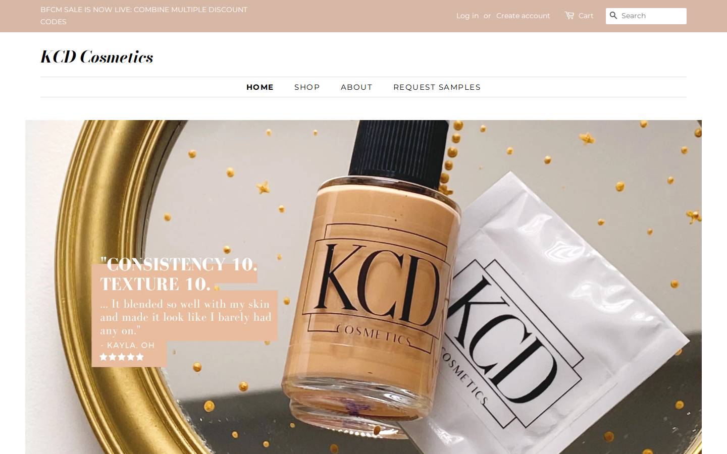 kcdcosmetics.com homepage screenshot