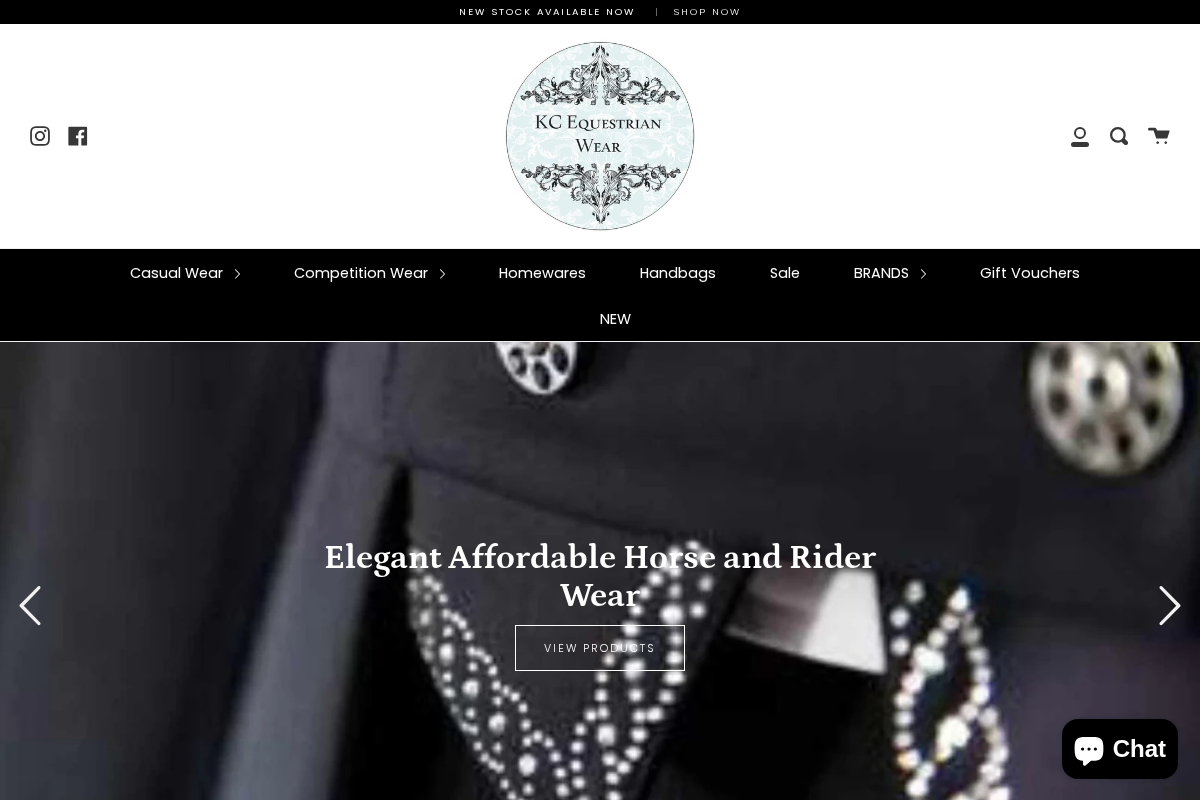 KC Equestrian Wear homepage screenshot