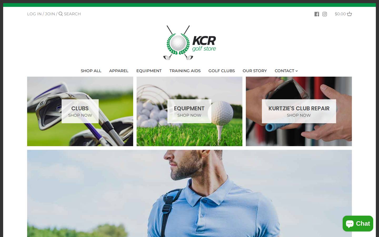 kcrgolfstore.com homepage screenshot