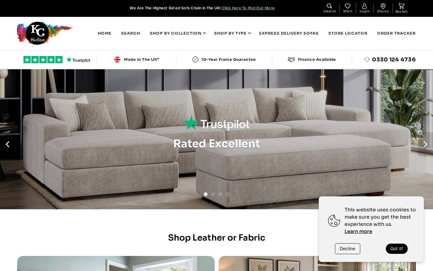 KC Sofas homepage screenshot