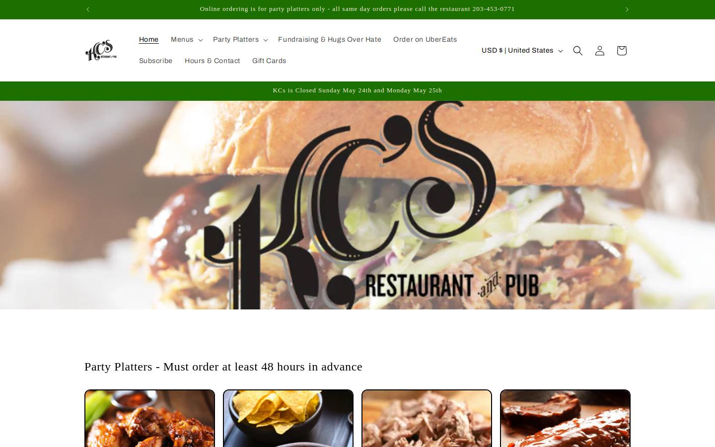 kcspartyplatters.com homepage screenshot