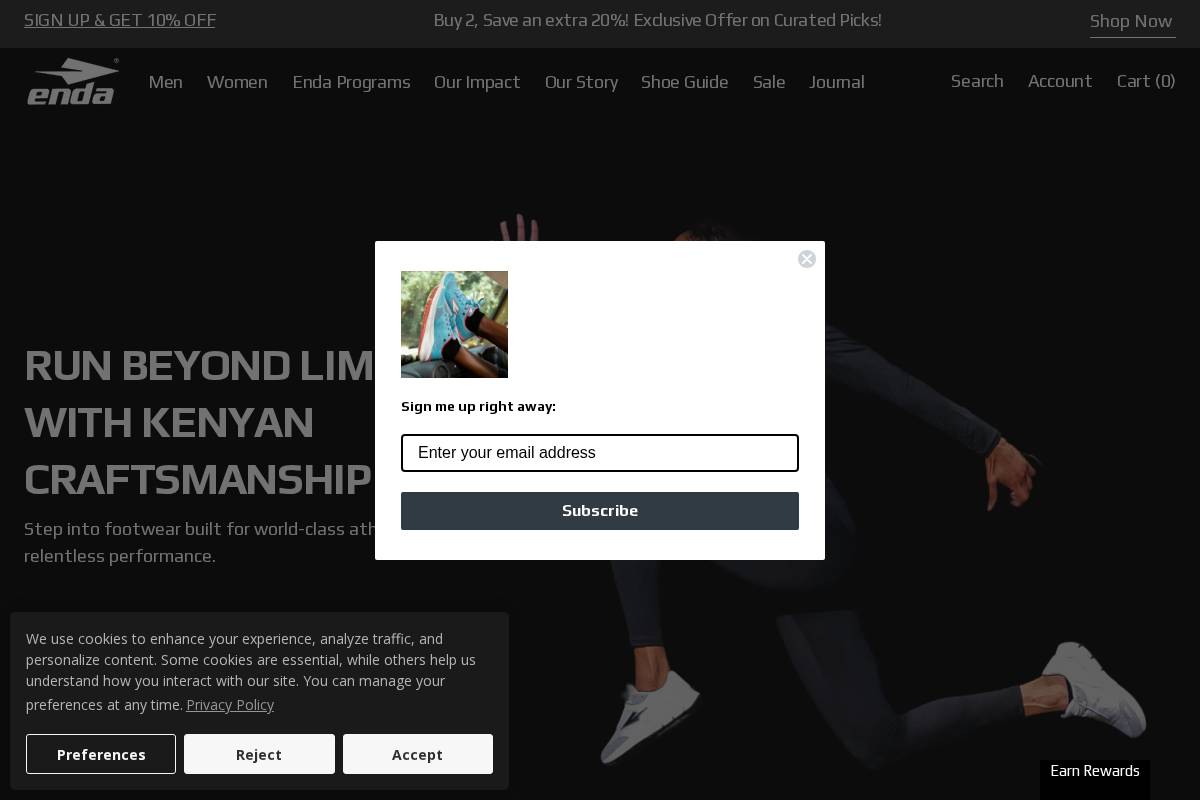 ke.endasportswear.com homepage screenshot