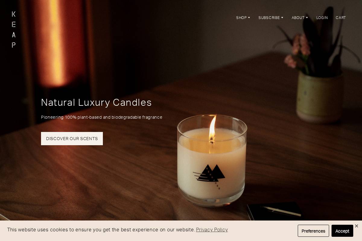 keapcandles.com homepage screenshot