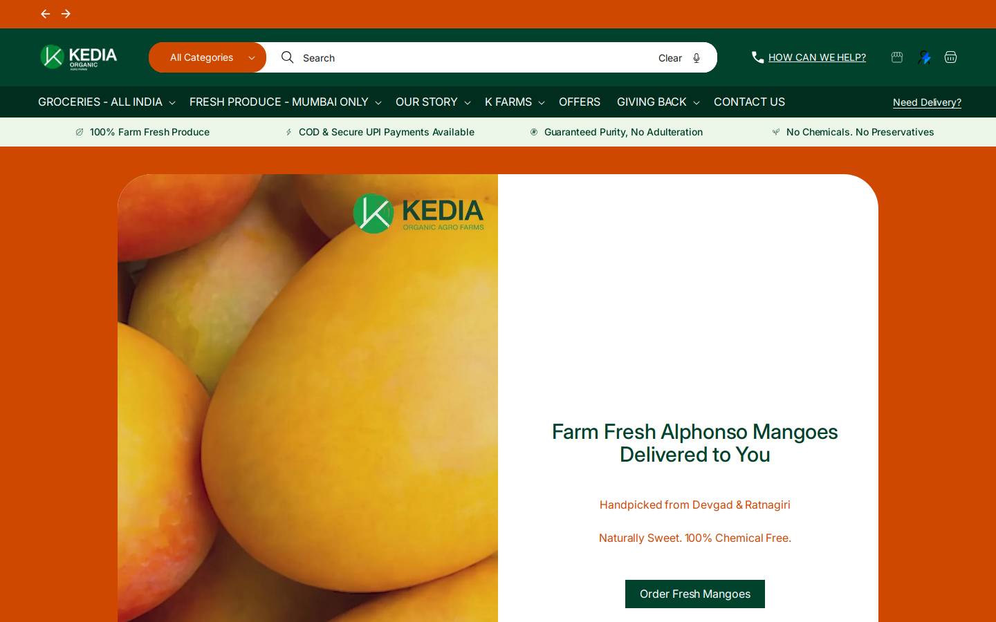 kediaorganic.com homepage screenshot