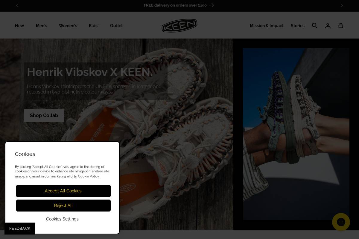 Keen Footwear UK homepage screenshot