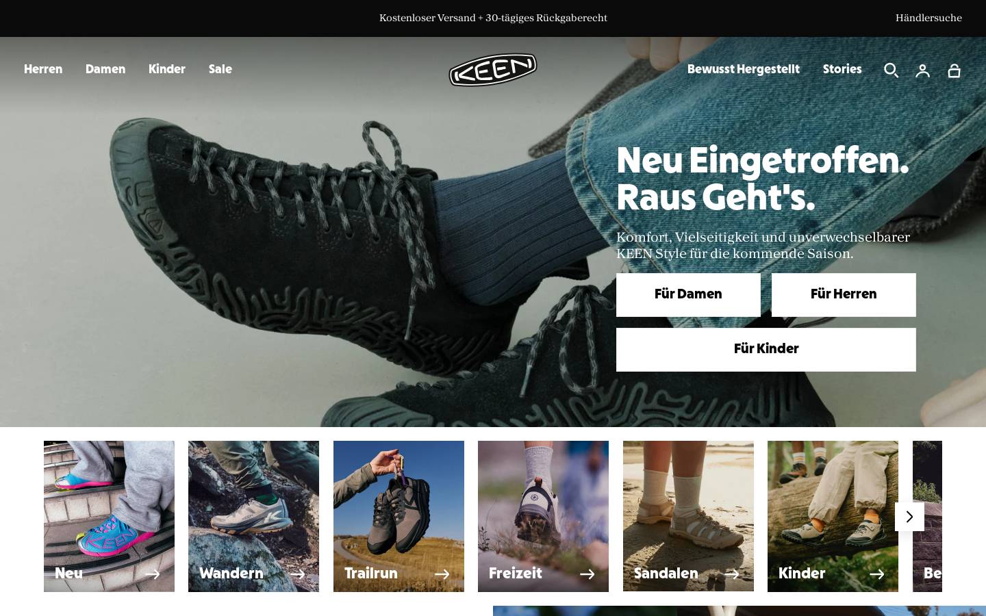 Keenfootwear homepage screenshot