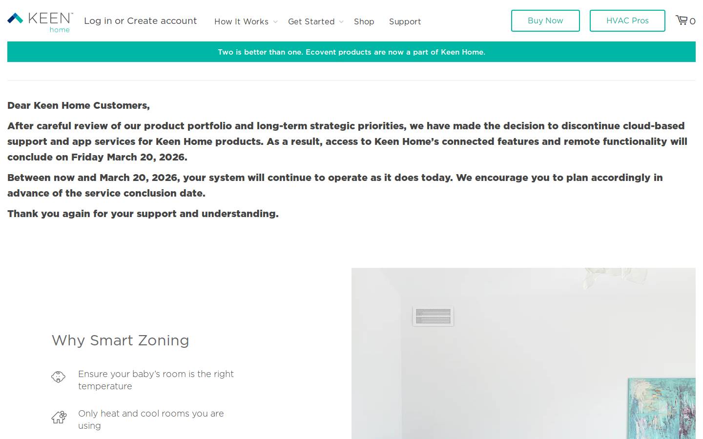 Keen Home homepage screenshot