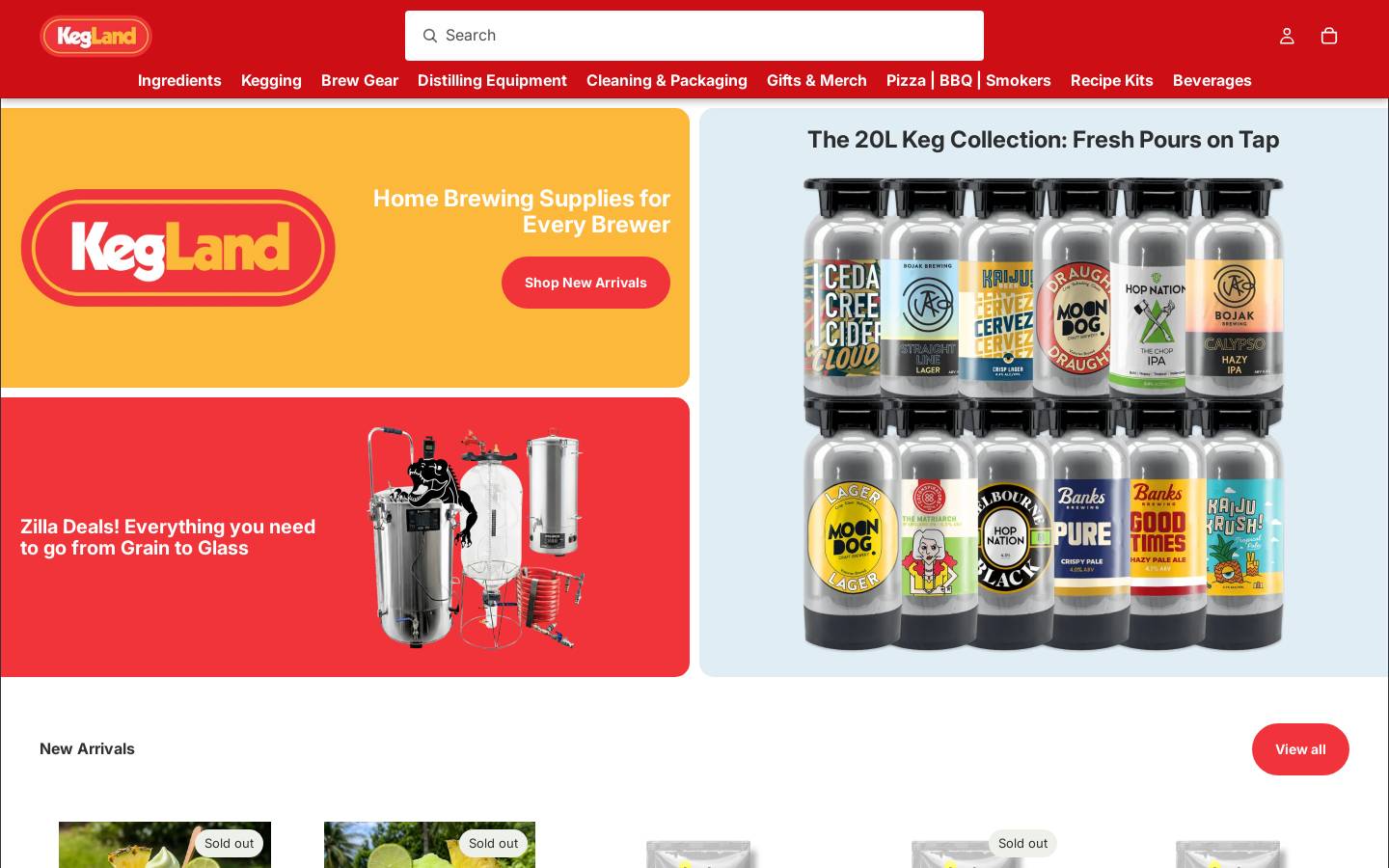 Kegland homepage screenshot