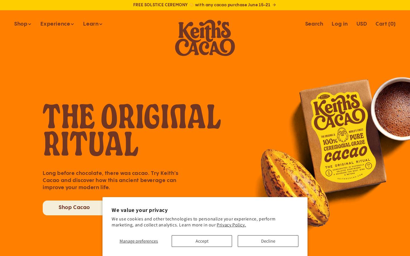 keithscacao.com homepage screenshot