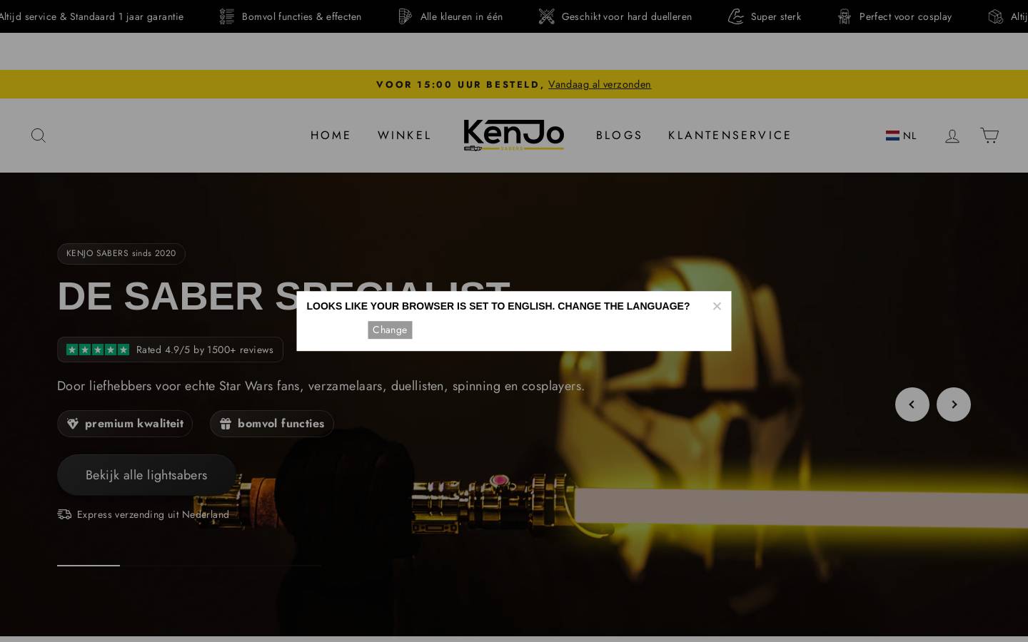 kenjosabers.com homepage screenshot