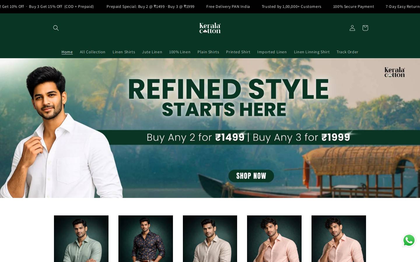 keralacotton.com homepage screenshot
