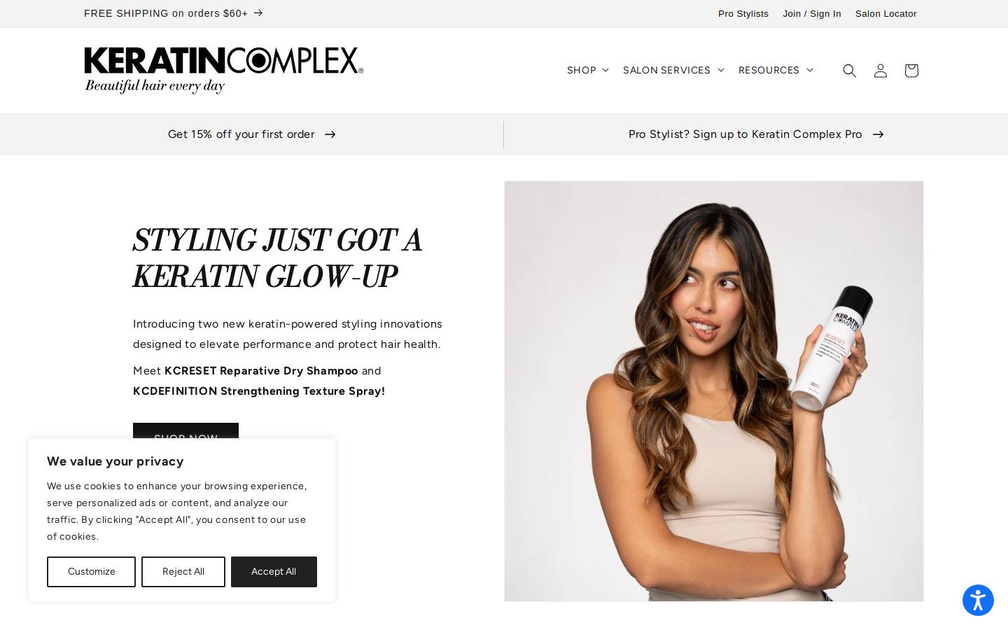 Keratin Complex homepage screenshot