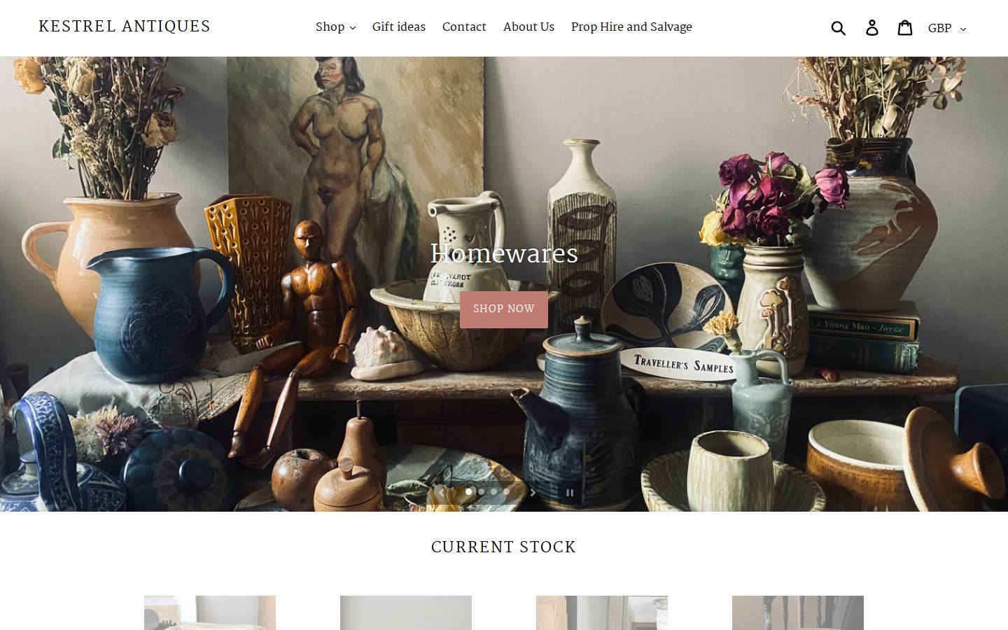 kestrelantiques.com homepage screenshot
