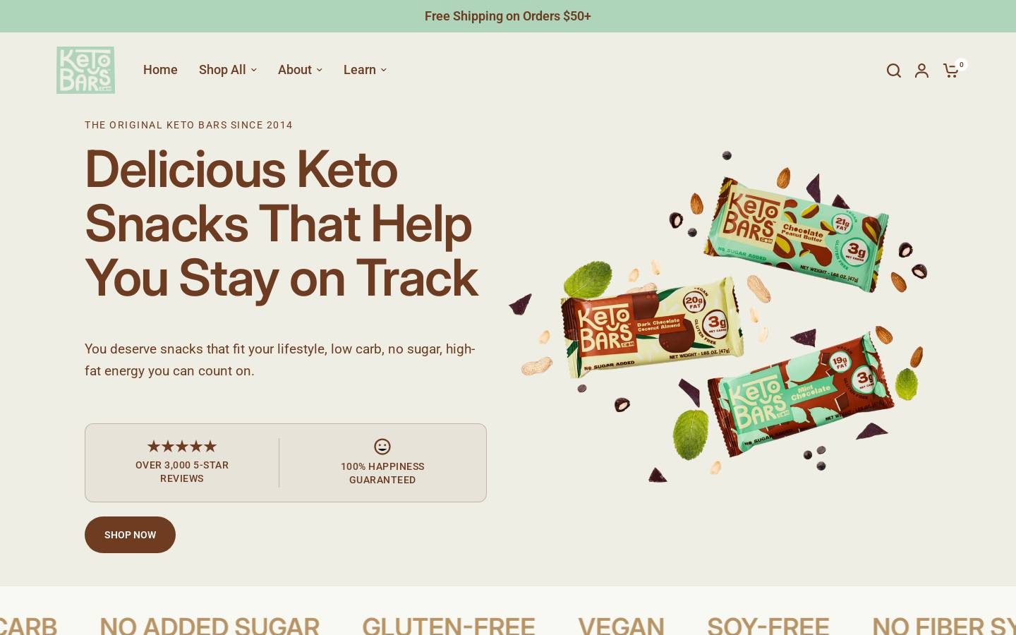 Keto Bars homepage screenshot