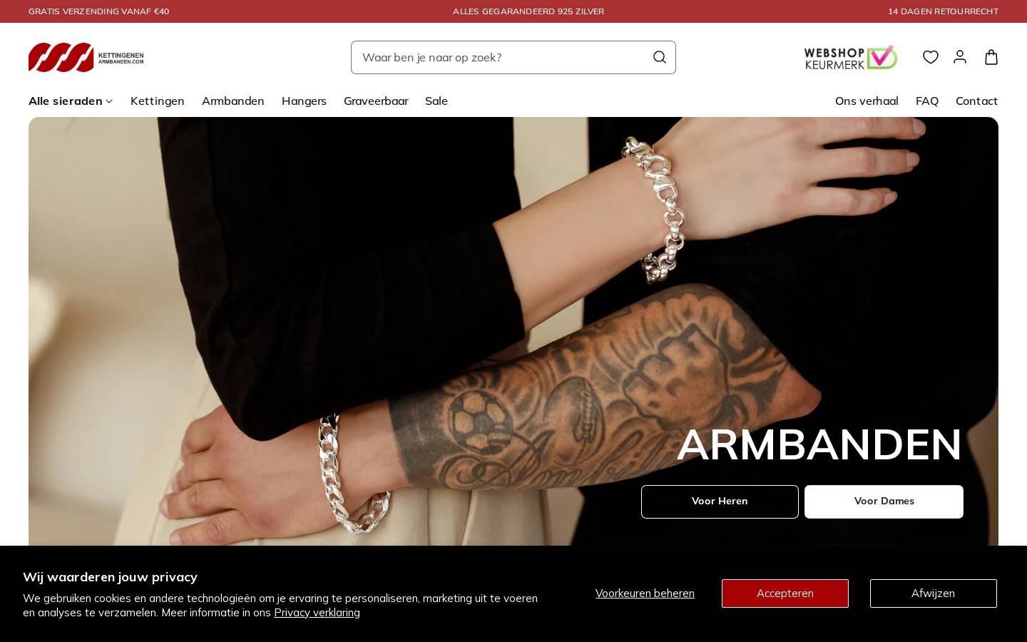 Kettingenenarmbanden homepage screenshot