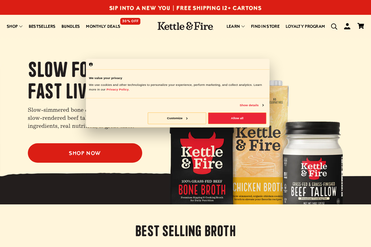 Kettle & Fire homepage screenshot