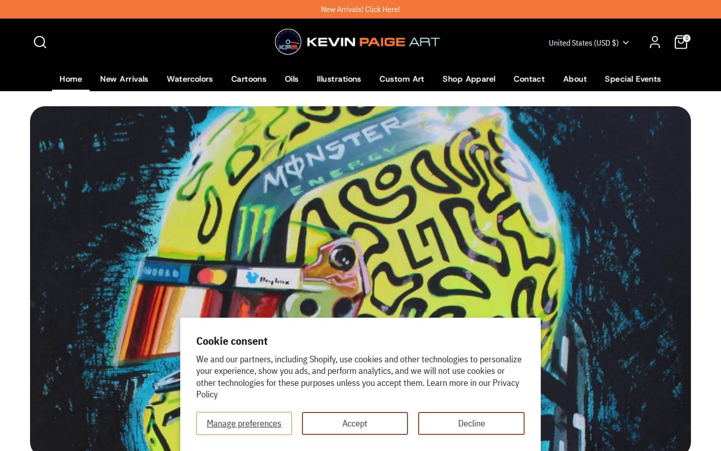 kevinpaigeart.com homepage screenshot
