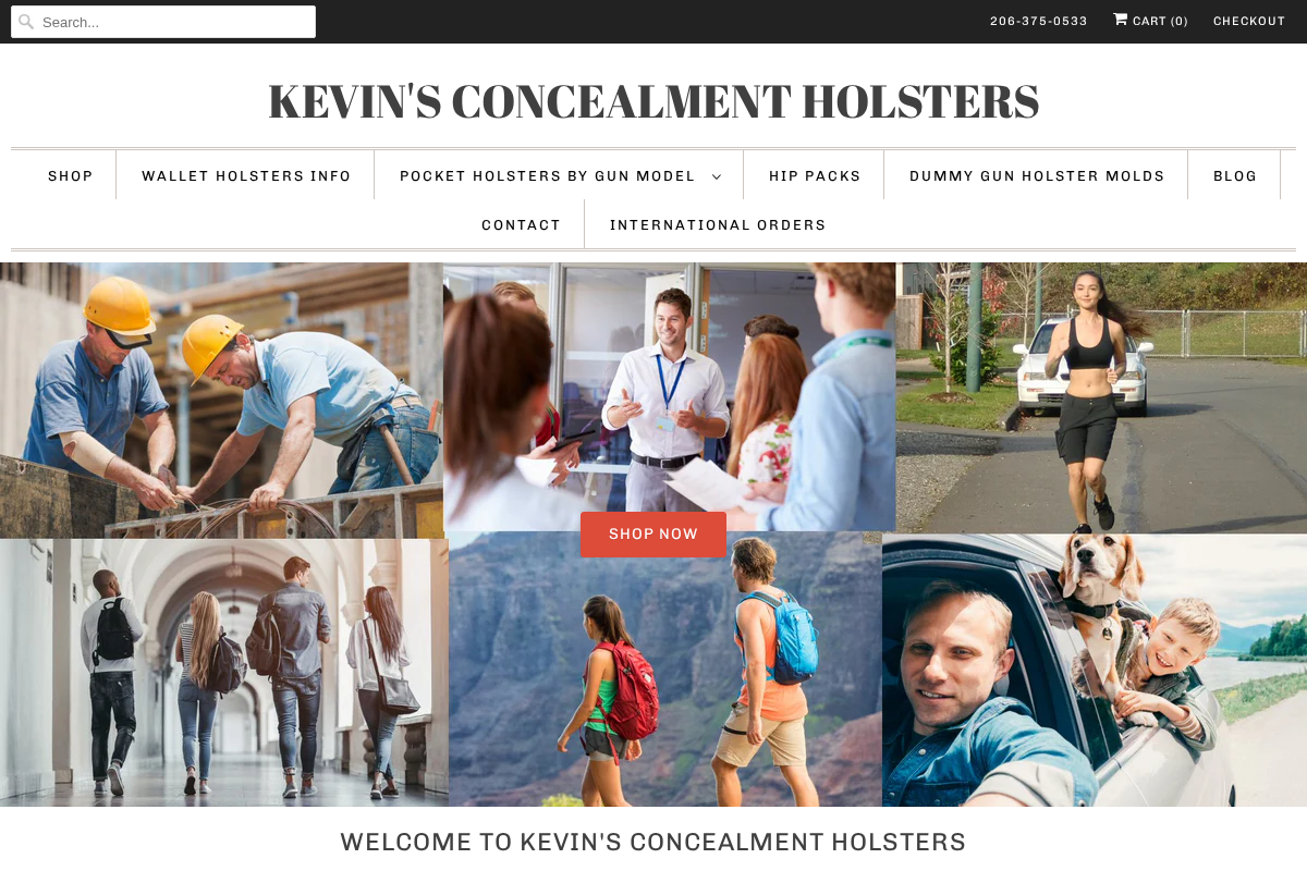 Kevin's Concealment Holsters homepage screenshot